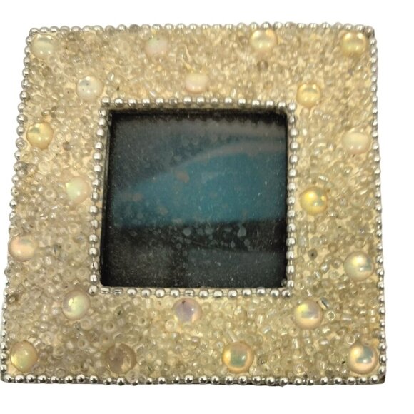 White Beaded Picture Frame Jeweled Whimsycore Boho Fairycore Wedding 3x3 - Picture 1 of 7